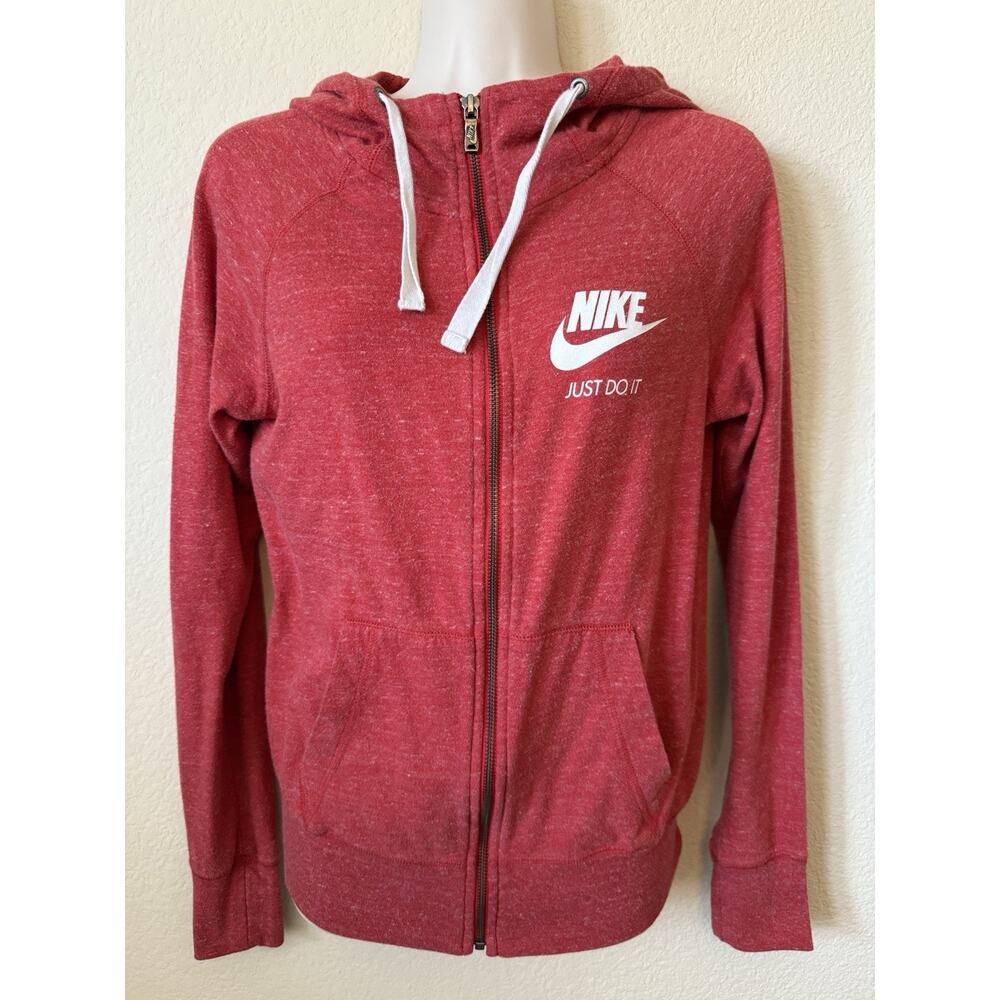 Nike Heather Red Logo Just Do it Lightweight Full Zip Up Hoodie Jacket Size XS